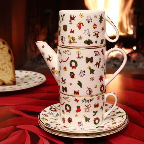 Набор для чая/кофе чайник 4 предмета (400 мл+2 чашки 230 мл+ блюдце), NOEL ORO     5-7-16